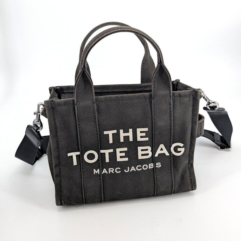 Marc Jacobs The Mini Tote Bag Black Canvas Crossbody Handbag Small